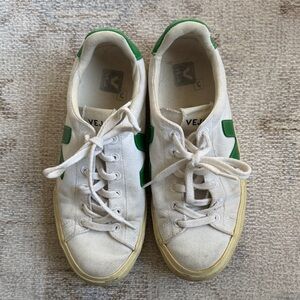 Veja White Canvas Sneakers with Green V Details
